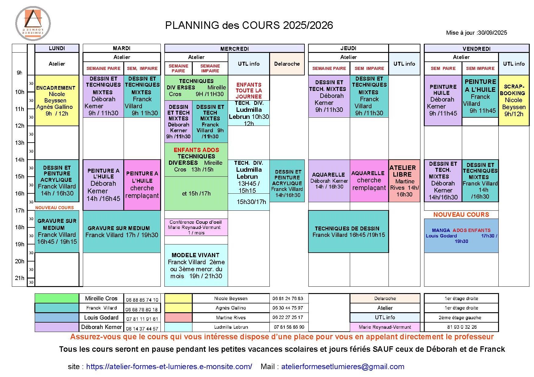 Planning 2025 2026 au 30 septembre 2025