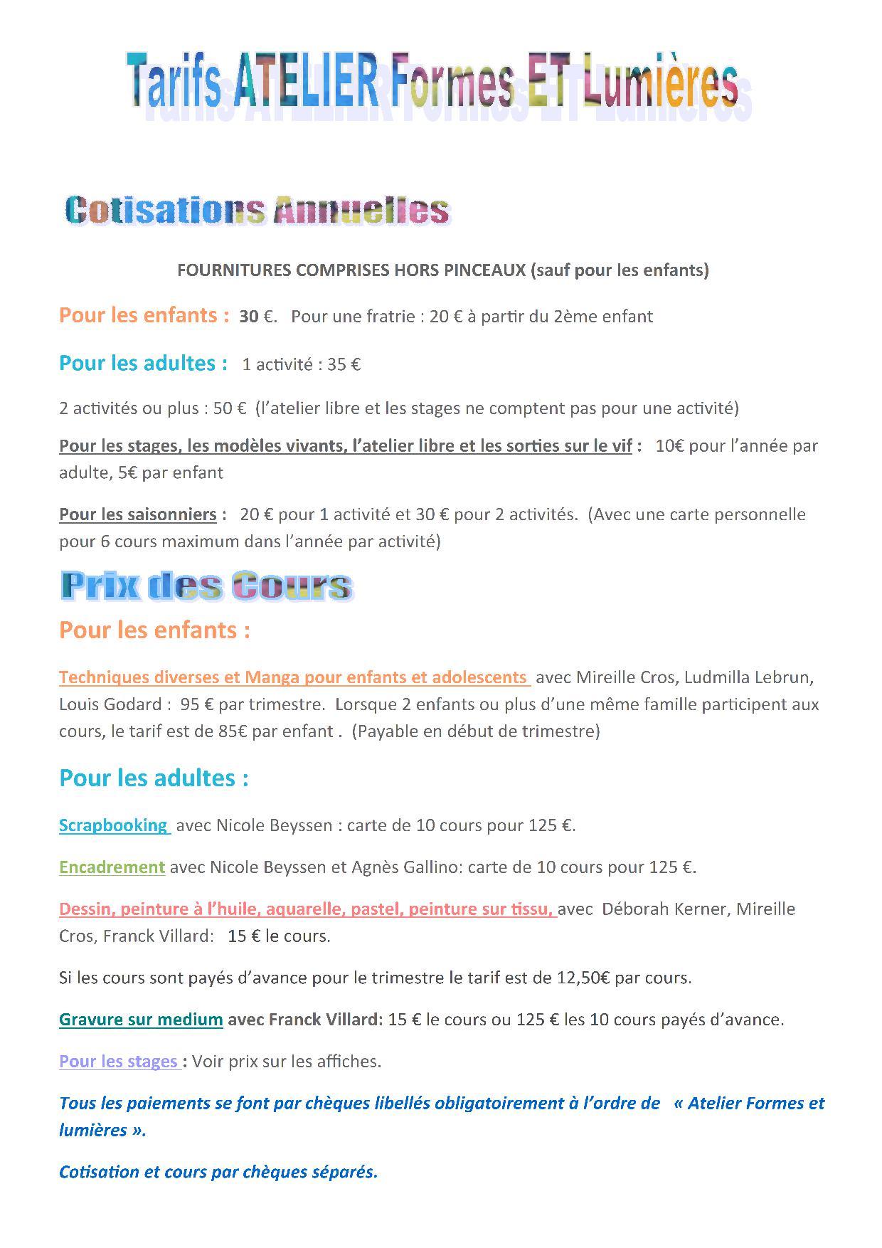 Tarifs a compter du 1er septembre 2026